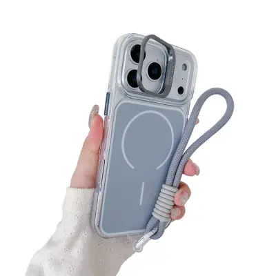 iPhone 17 Pro Mobilskal MagSafe med Handrem Lens Kickstand - Grå (Grå)