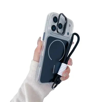 iPhone 17 Pro Mobilskal MagSafe med Handrem Lens Kickstand (Svart)