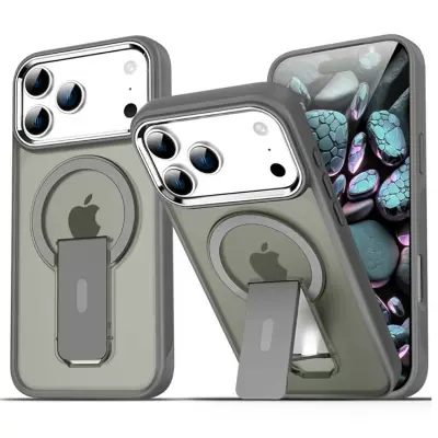 iPhone 17 Pro Mobilskal MagSafe PC+TPU med Kickstand - Grå