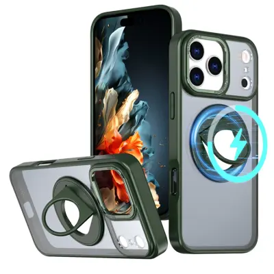 iPhone 17 Pro Mobilskal MagSafe Rotating Kickstand Clear - Grön