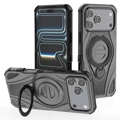 iPhone 17 Pro Mobilskal MagSafe Rotating Kickstand Shockproof (Svart)