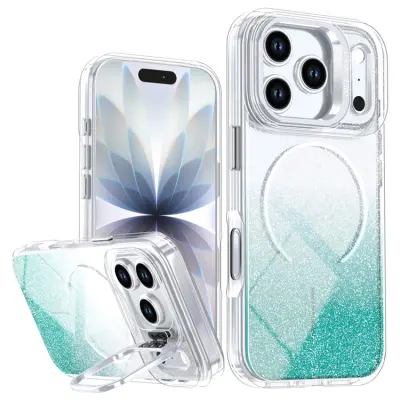 iPhone 17 Pro Mobilskal MagSafe Shockproof Glitter Gradient - Blå (Grön)