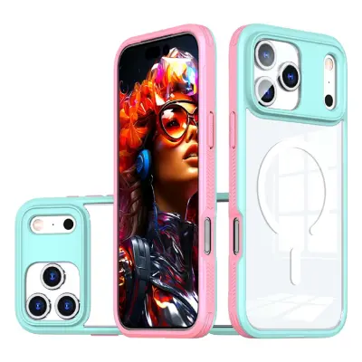 iPhone 17 Pro Mobilskal MagSafe TPU + PC Clear - Blå/Rosa