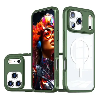 iPhone 17 Pro Mobilskal MagSafe TPU + PC Clear - Olivgrön