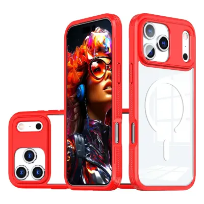 iPhone 17 Pro Mobilskal MagSafe TPU + PC Clear - Röd