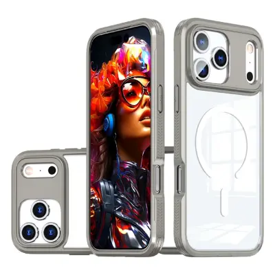 iPhone 17 Pro Mobilskal MagSafe TPU + PC Clear - Grå