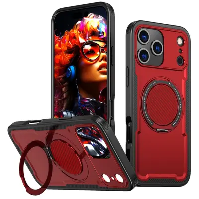 iPhone 17 Pro Mobilskal MagSafe TPU+PC Kickstand - Röd