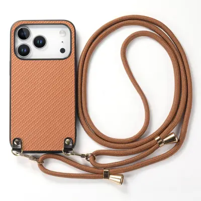 iPhone 17 Pro Mobilskal Med Axelrem Snodd Carbon Fiber (Brun)