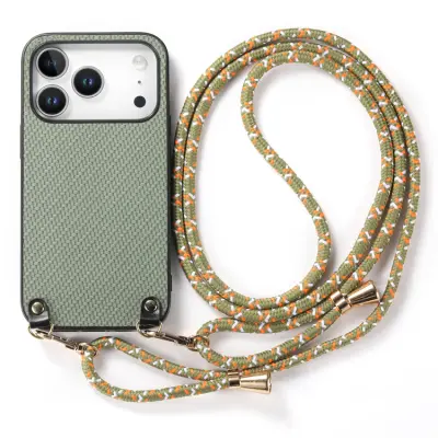 iPhone 17 Pro Mobilskal Med Axelrem Snodd Carbon Fiber (Grön)