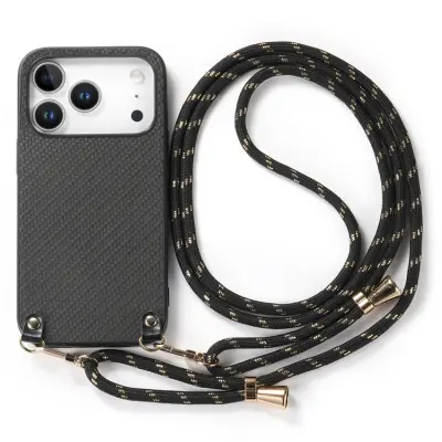 iPhone 17 Pro Mobilskal Med Axelrem Snodd Carbon Fiber - Svart (Svart)