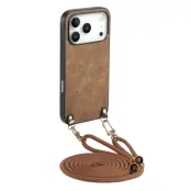 Mobilskal till iPhone 17 Pro med Justerbar Rem Retro Läder - Brun