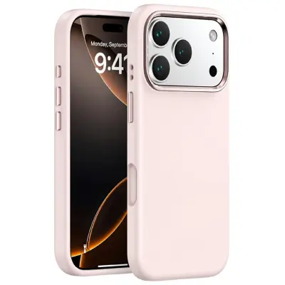 iPhone 17 Pro Mobilskal med Metall Linsbåge Liquid Silikon - Rosa