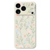 iPhone 17 Pro Mobilskal Pink Blue Flowers Pattern TPU - Beige