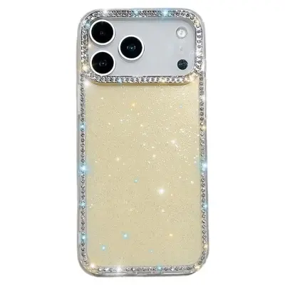 iPhone 17 Pro Mobilskal Rhinestone Edge - Glitter Ljusgul