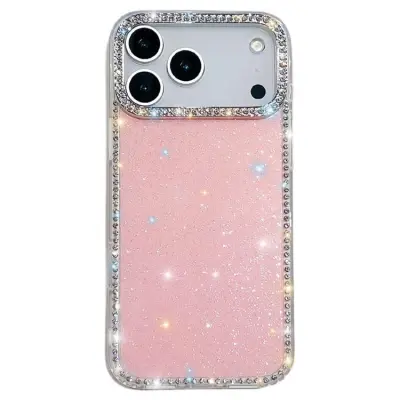 iPhone 17 Pro Mobilskal Rhinestone Edge - Glitter Ljusrosa
