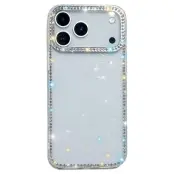 iPhone 17 Pro Mobilskal Rhinestone Edge -Glitter Vit