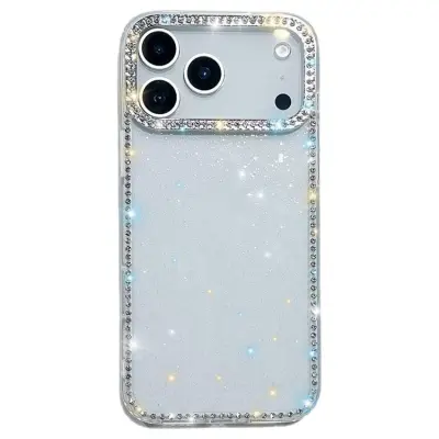 iPhone 17 Pro Mobilskal Rhinestone Edge -Glitter Vit