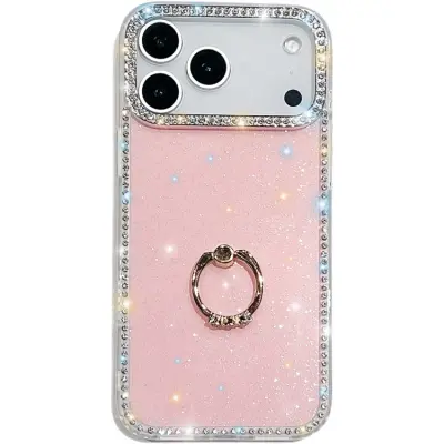 iPhone 17 Pro Mobilskal Rhinestone Edge Ring Kickstand