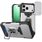 Mobilskal till iPhone 17 Pro Slide Lens Lid med Kortfack - Silver