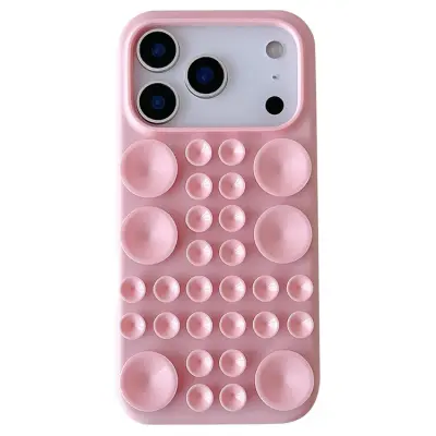iPhone 17 Pro Mobilskal Sugkopp Silikon med Tygfoder - Rosa (Rosa)
