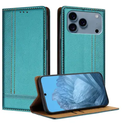 iPhone 17 Pro Plånboksfodral L Shaped Grid Pattern - Grön