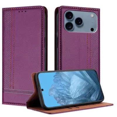 iPhone 17 Pro Plånboksfodral L Shaped Grid Pattern - Lila