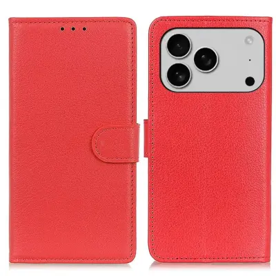 iPhone 17 Pro Plånboksfodral Litchi Texture - Röd