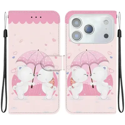 iPhone 17 Pro Plånboksfodral Med Lanyard - Cartoon Couple Bear