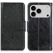 iPhone 17 Pro Plånboksfodral Äkta läder - Svart