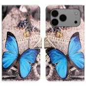 iPhone 17 Pro Plånboksfodral Pattern Print Konstläder - Blå Fjäril