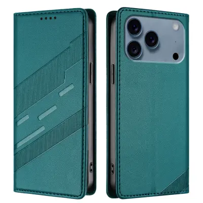 iPhone 17 Pro Plånboksfodral Punk Style Imprinted - Mörkgrön