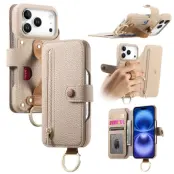 iPhone 17 Pro Konstläder Plånboksfodral RFID-Skydd Zipper - Beige