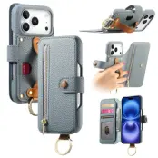 iPhone 17 Pro Konstläder Plånboksfodral RFID-Skydd Zipper - Blå