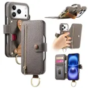 iPhone 17 Pro Konstläder Plånboksfodral RFID-Skydd Zipper - Grå