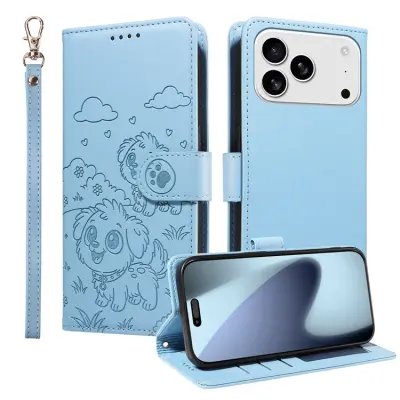 iPhone 17 Pro Konstläder Plånboksfodral RFID-Skydd med handledsrem - Blå