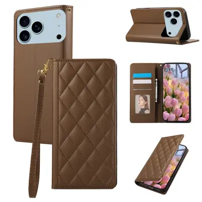 iPhone 17 Pro Plånboksfodral RFID Rhombus Läder - Brun