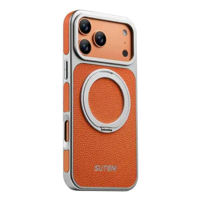SUTENI iPhone 17 Pro Mobilskal MagSafe Kickstand Electroplating G6 (Orange)