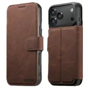 SUTENI iPhone 17 Pro Konstläder Plånboksfodral Detachable Q-05 - Brun
