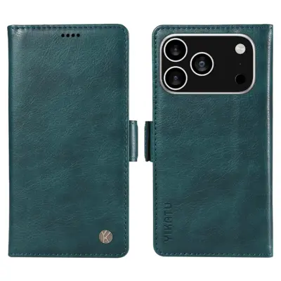 YIKATU iPhone 17 Pro Konstläder Plånboksfodral Litchi Texture - Blå