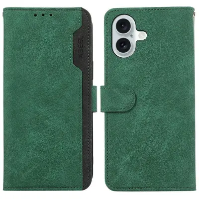 ABEEL iPhone 17 Plånboksfodral i Splicing Konstläder RFID-Skydd Grön