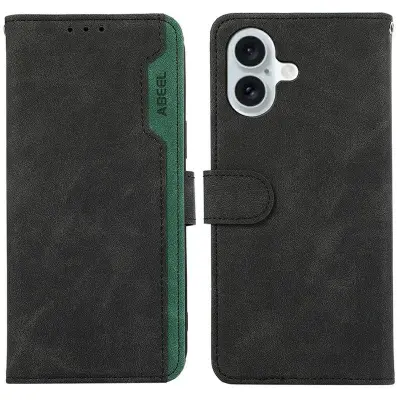 ABEEL iPhone 17 Fodral i Splicing Läder RFID Skydd - Svart