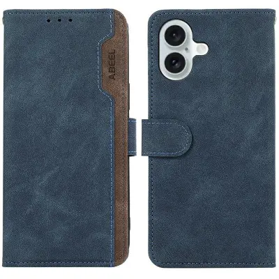 ABEEL iPhone 17 Plånboksfodral Splicing Konstläder Flip RFID-Skydd - Blå