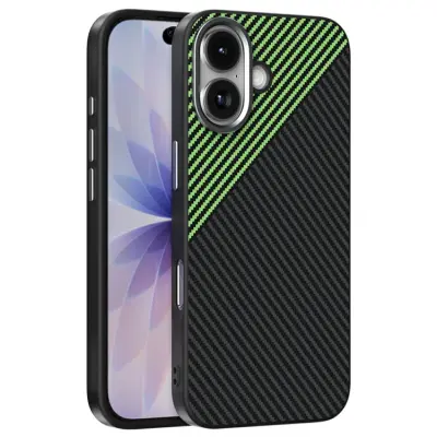 ABEEL iPhone 17 Mobilskal MagSafe Carbon Fiber (Svart/Grön)