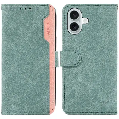 ABEEL iPhone 17 Skal Splicing Läder Flip Fodral Baby Blue