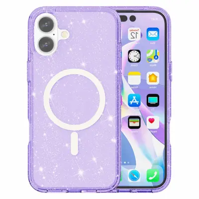 AMORUS iPhone 17 Mobilskal Magsafe Glitter Powder PC + TPU - Lila (Lila)