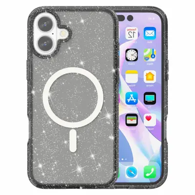 AMORUS iPhone 17 Mobilskal Magsafe Glitter Powder PC + TPU (Svart)