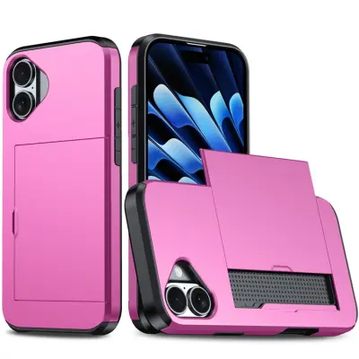 AMORUS iPhone 17 Mobilskal Med Glidande Korthållare - Rosa