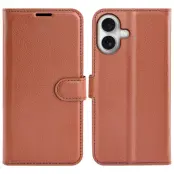 AMORUS iPhone 17 Konstläder Plånboksfodral Flipstativ Litchi - Brun