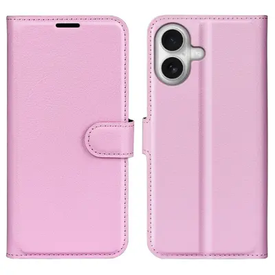 AMORUS iPhone 17 Konstläder Plånboksfodral Flipstativ Litchi - Rosa