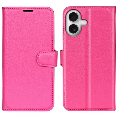 AMORUS iPhone 17 Konstläder Plånboksfodral Flipstativ Litchi - Rosa